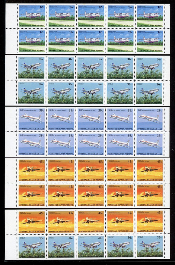 Marshall Islands Scott #C22a//C25b MNH PANES of 10 Aircraft CV$38+