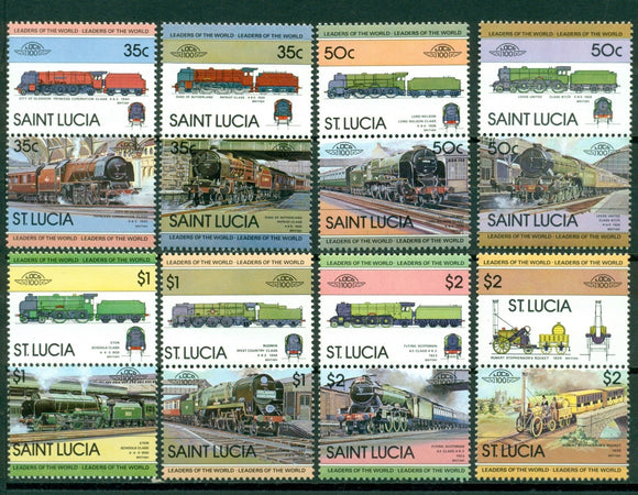 St. Lucia Scott #617-624 MNH PAIRS Locomotives CV$4+ 395983