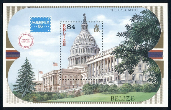 Belize Scott #822 MNH S/S AMERIPEX '86 Stamp EXPO CV$5+ 430395