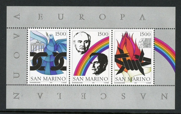 San Marino Scott #1243 MNH S/S Birth of New Europe 1991 CV$13+