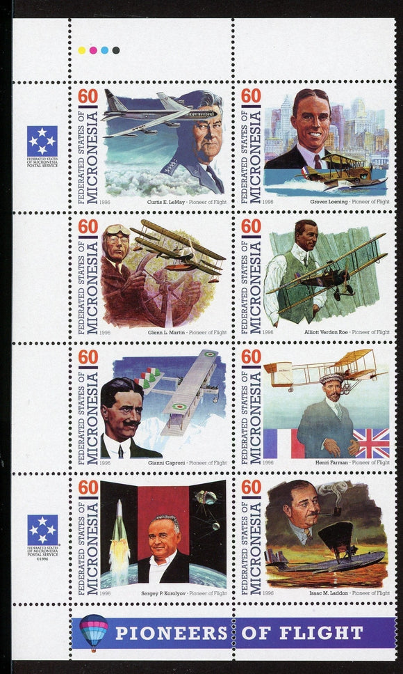 Micronesia Scott #249 MNH BLOCK of 8 Pioneers of Flight CV$12+