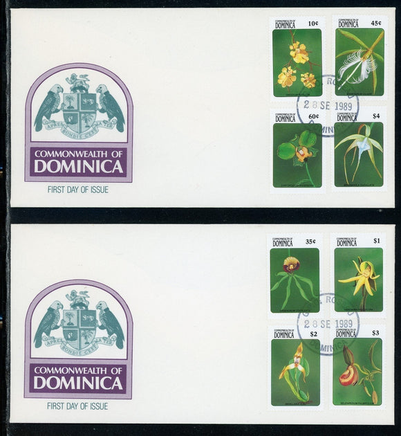 Dominica Scott #1186-1193 FIRST DAY COVERS (2) Orchids Flowers FLORA $$