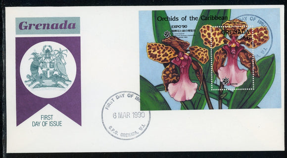 Grenada Scott #1809 FIRST DAY COVER Orchids EXPO '90 FLORA S/S $$