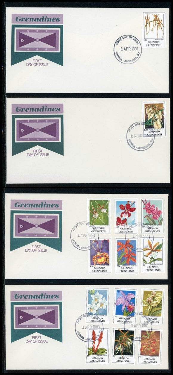 Grenada Grenadines Scott #1266-1259 FIRST DAY COVERS (4) Orchids Plants FLORA $$
