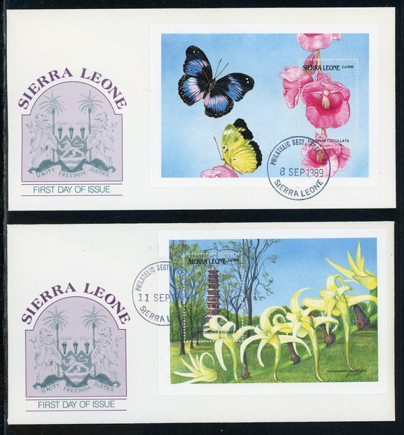 Sierra Leone Scott #1086-1087 FIRST DAY COVERS (2) Orchids Flowers FLORA S/S $$