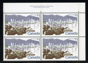 Canada Unitrade #600 MNH PLATE BLOCK Vancouver PERF 11 Plate 1 CV $35.00 C