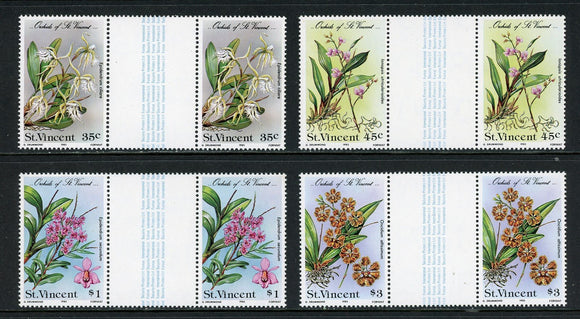 St. Vincent Scott #803-806 MNH GUTTER PAIRS Orchids Flowers FLORA $$