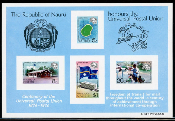 Nauru Scott #117a MNH S/S UPU Centenary CV$3+