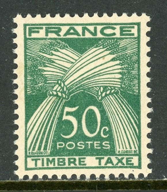 France Scott #J82 MNH 1947 Postage Due 50c blue green CV$19+
