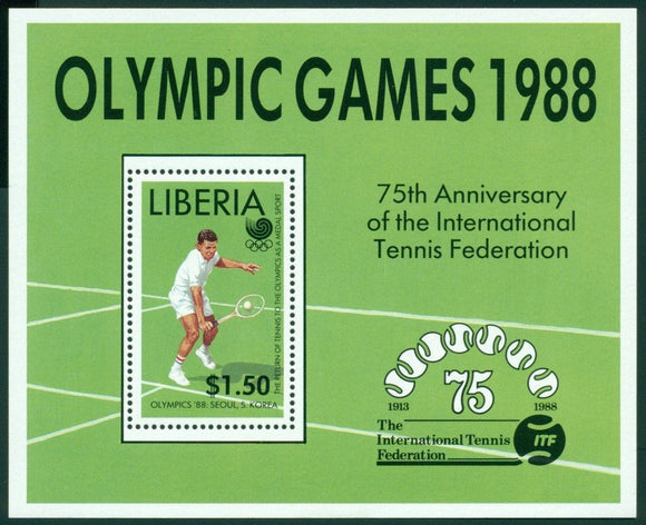Liberia Scott #1096 MNH S/S OLYMPICS 1988 Seoul Tennis Federation CV$2+