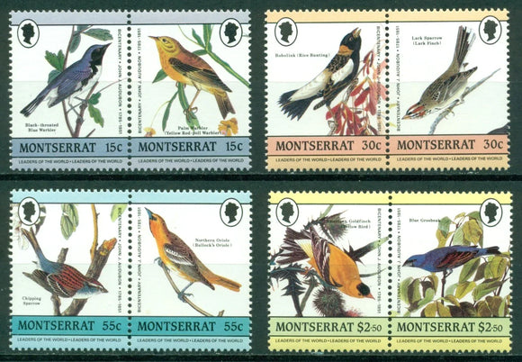 Montserrat Scott #580-583 MNH PAIRS Audubon Birth Centenary Birds CV$2+