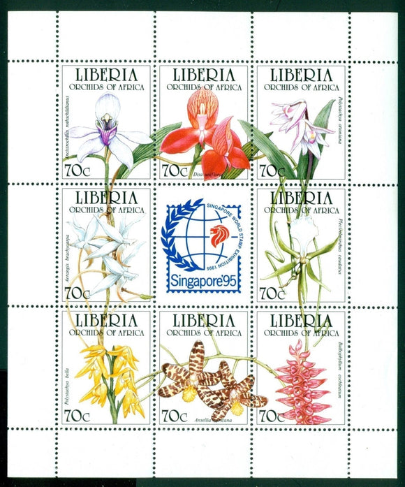Liberia Scott #1186 MNH SHEET of 11 Orchids Singapore '95 Stamp EXPO CV$17+