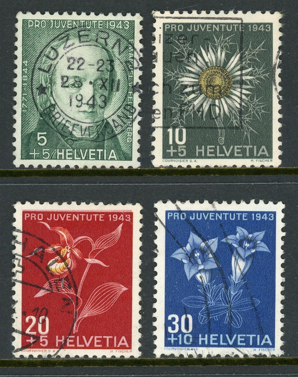 Switzerland Scott #B126-B129 USED Emanuel Fellenberg and Flowers CV$7+ ISH-1