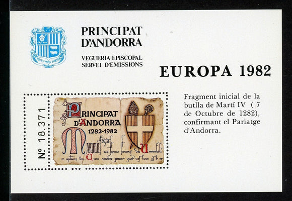 Spanish Andorra OS #1 S/S Europa 1982 PRIVATE ISSUE $$