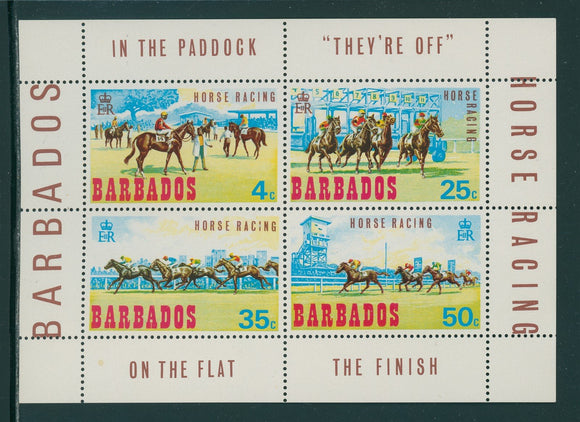 Barbados Scott #315a MNH S/S Horse Racing FAUNA CV$3+