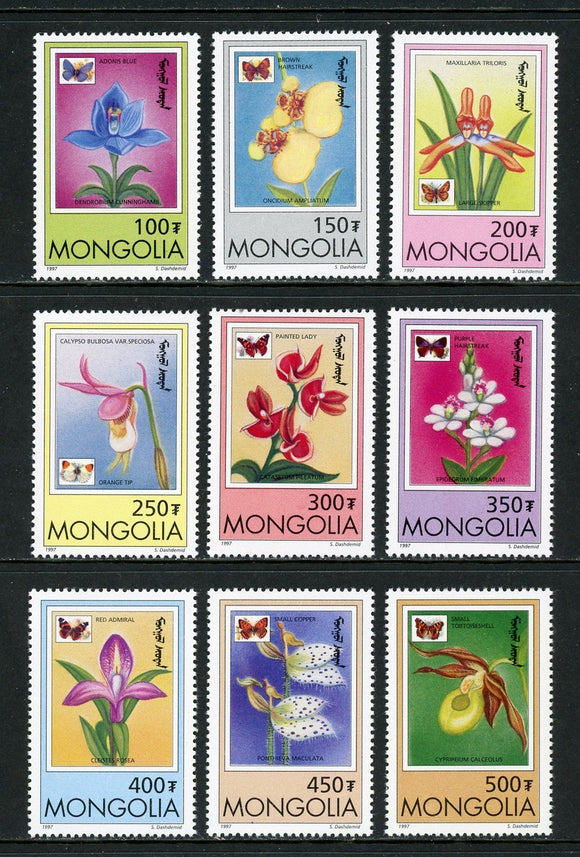 Mongolia Scott #2269-2277 MNH Butterflies and Orchids FLORA FAUNA CV$5+