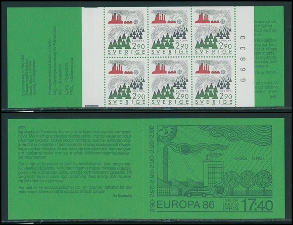 Sweden Scott #1606a MNH BOOKLET of 6 Trees Europa 1986 CV$12+