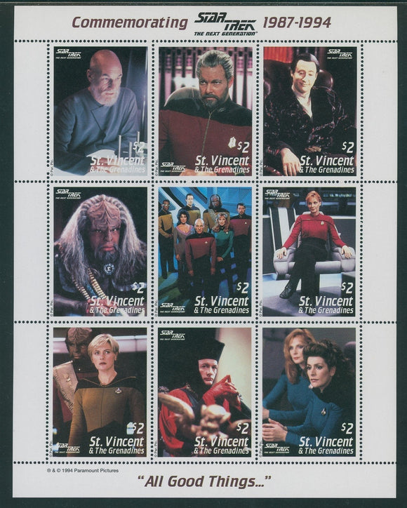 St. Vincent Scott #2117 MNH SHEET of 9 Star Trek The Next Generation CV$15+