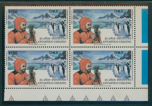 Chile Scott #836 MNH BLOCK of 4 Antarctic Institute Surveyor and Penguins CV$19+