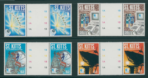 St. Kitts Scott #394-397 MNH GUTTER PAIRS SKANTEL 10th ANN $$