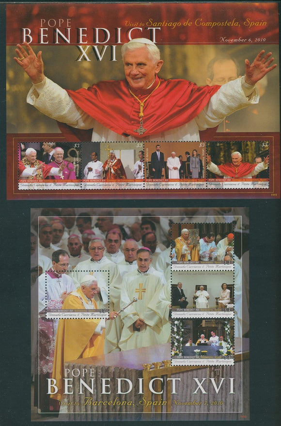 Grenada Grenadines Scott #2783-2784 MNH SHEETS Pope Benedict in Spain CV$18+
