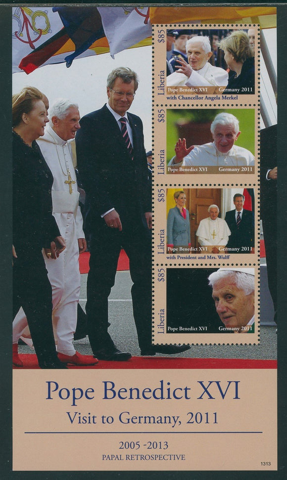 Liberia Scott #2859 MNH SHEET of 4 Pope Benedict XVI in Germany CV$9+