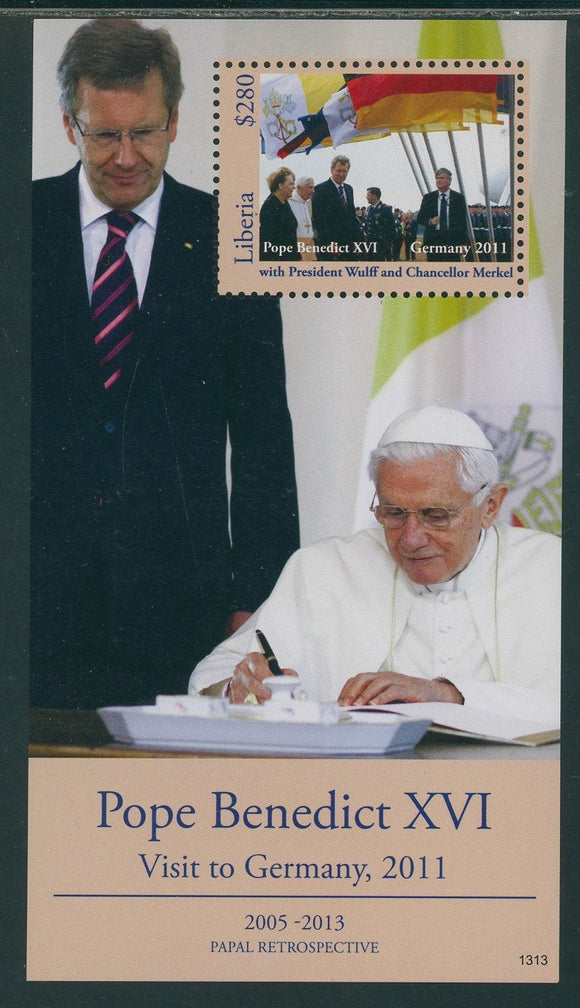 Liberia Scott #2861 MNH S/S Pope Benedict XVI in Germany CV$7+