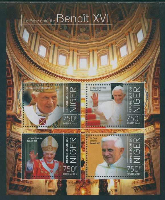 Niger Scott #1350 MNH SHEET of 4 2013 Pope Emeritus Benedict XVI CV$12+