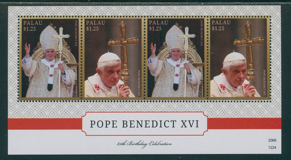 Palau Scott #1105 MNH SHEET of 2 PAIRS Pope Benedict XVI 85th Birthday CV$10+