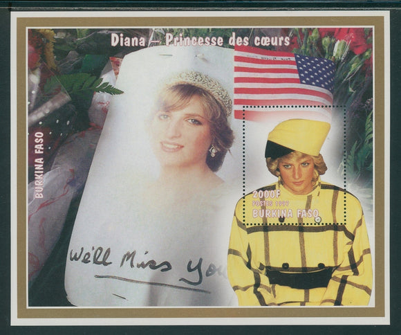 Burkina Faso Scott #1090U MNH S/S 1997 2000fr Princess Diana In Memoriam CV$12+