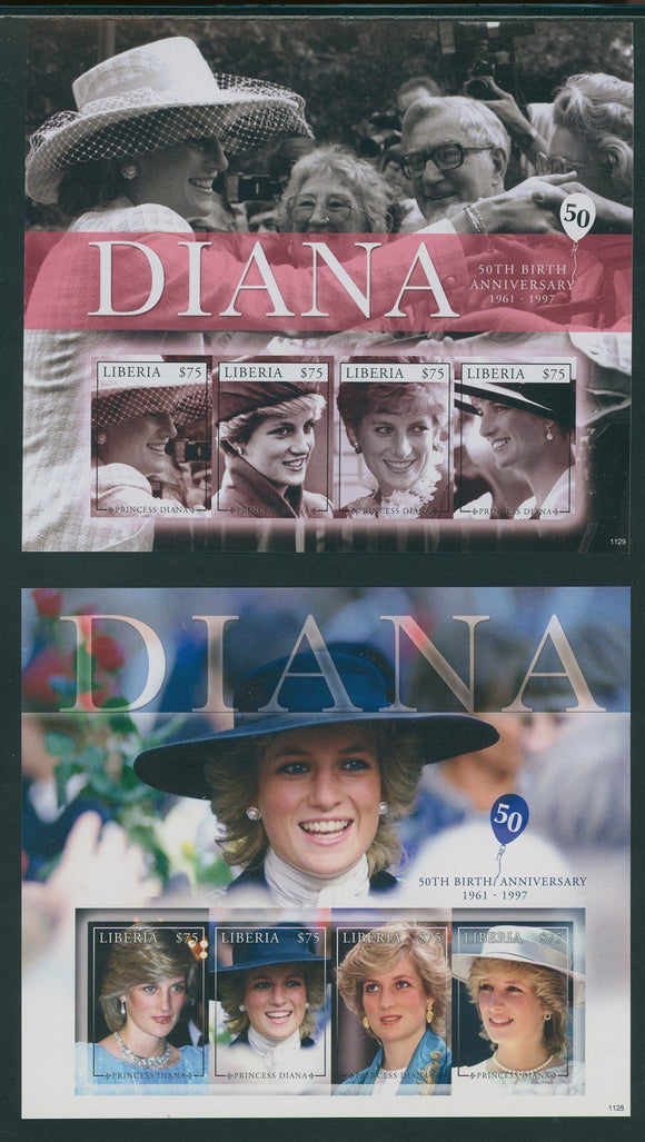 Liberia Scott #2759-2760 IMPERF MNH SHEETS 2011 Princess Diana's 50th $$