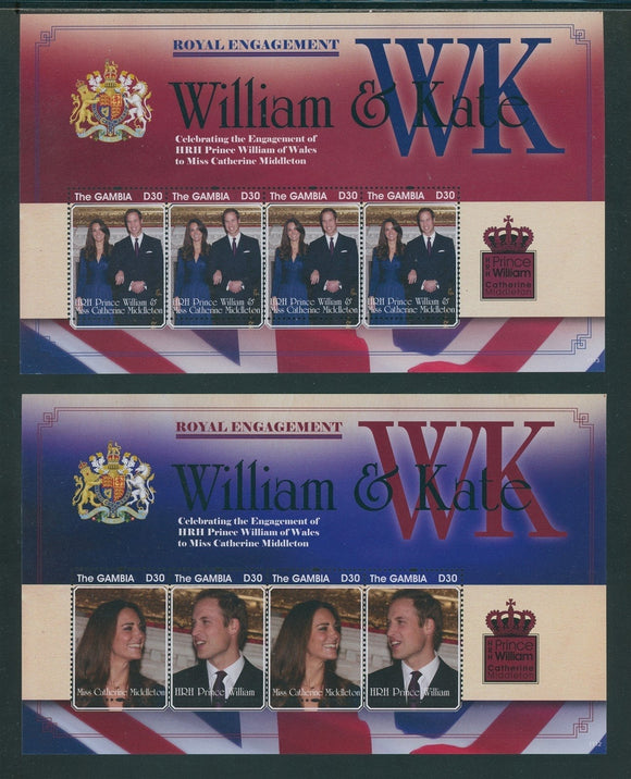 Gambia Scott #3341-3342 MNH SHEETS Prince William/Ms Middleton Engagement CV$18+