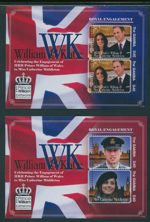 Gambia Scott #3343-3344 MNH S/S Prince William/Ms Middleton Engagement CV$12+