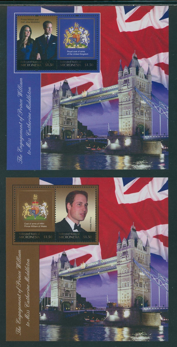 Micronesia Scott #915-916 MNH S/S Prince William/Ms Middleton Engagement CV$12+