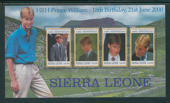 Sierra Leone Scott #2283 MNH SHEET of 4 Prince William 18th Birthday CV$5+