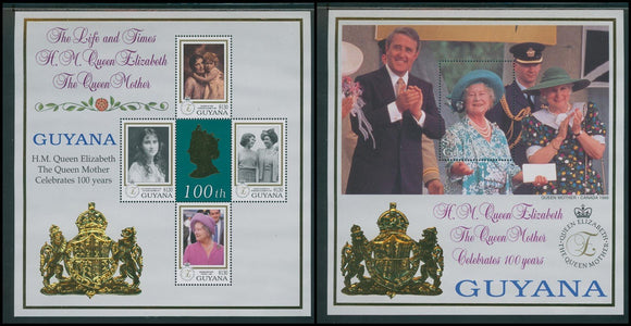 Guyana Scott #3689-3690 MNH SHEETS Queen Mother Elizabeth 101st B'day CV$10+