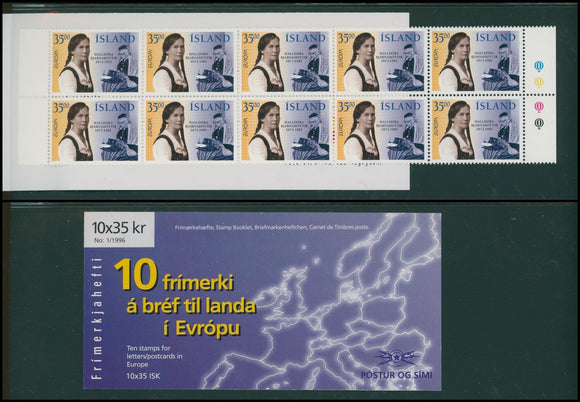 Iceland Scott #818 MNH BOOKLET of 10x35kr Europa 1996 Famous Women CV$12+