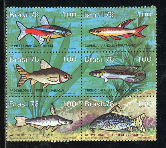 Brazil Scott #1465a MNH BLOCK of 6 Fish FAUNA CV$2+