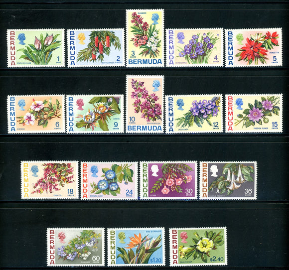 Bermuda Scott #255-271 MLH 1970 Definitive Set COMPLETE Flowers CV$53+