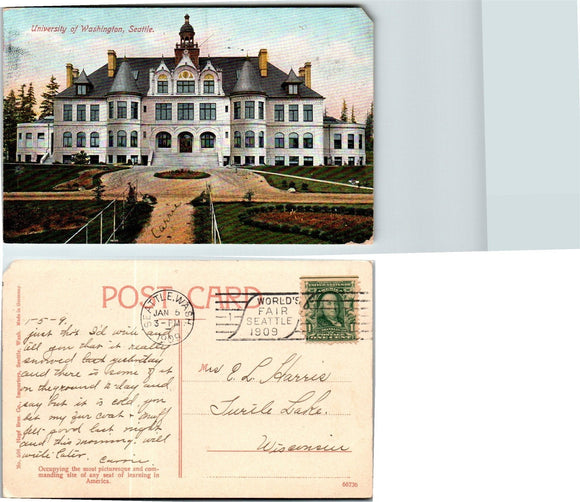 1909 Postcard from University of Washington Seattle sent to Wisconsin $