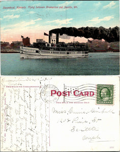 1910 Postcard from Bremerton Steamship "Kennedy" sent to Seattle $