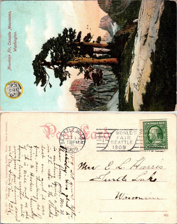 1909 Postcard from Seattle Cascade Mountains View sent to Wisconsin $