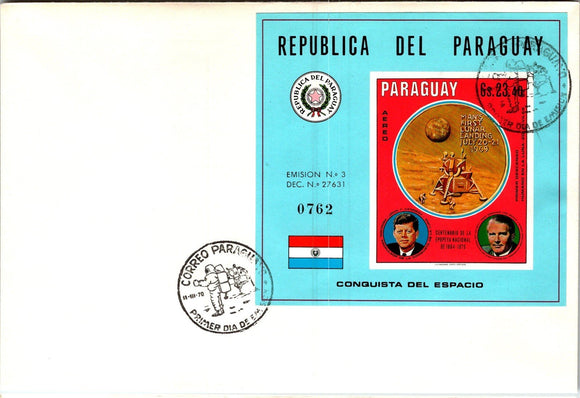 Paraguay Scott #1242 FIRST DAY COVER Apollo 11 Medal JFK von Braun $$ 377282