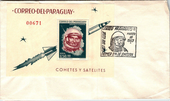 Paraguay Scott #751a FIRST DAY COVER Walter Schirra U.S. Astronaut S/S $$ 377290