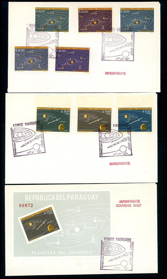 Paraguay Scott #728-735a IMPERF FIRST DAY COVERS Solar System SPACE $$ 377337