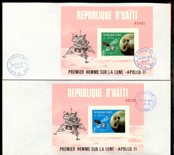 Haiti Scott #624H-624I FIRST DAY COVERS S/S Apollo 11 Space Mission $$ 378184