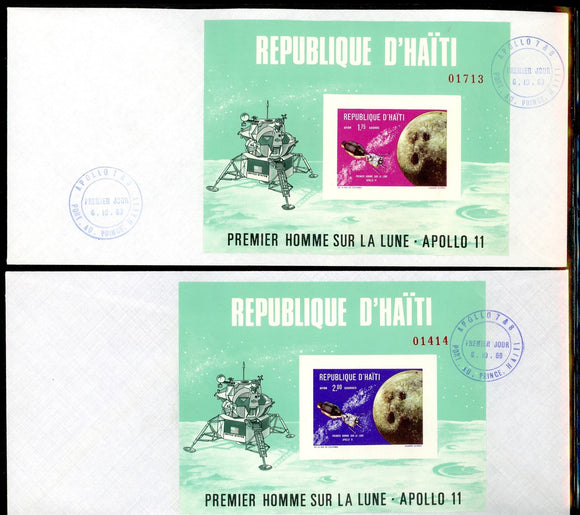 Haiti Scott #624H-624I IMPERF FIRST DAY COVERS S/S Apollo 11 Mission $$ 378185