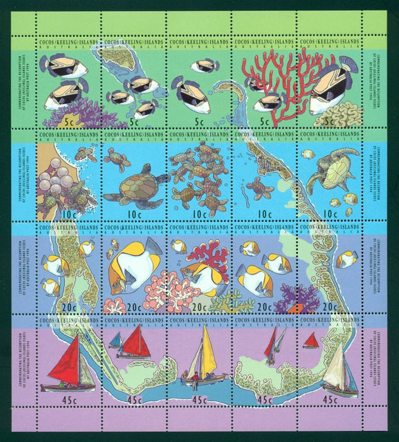 Cocos Islands Scott #292f MNH SHEET of 20 Reef Life Marine Fish CV$10+ 378272