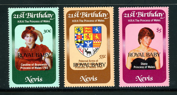 Nevis Scott #153-155 MNH ROYAL BABY ON Princess Diana 21st Birthday $$ 378430