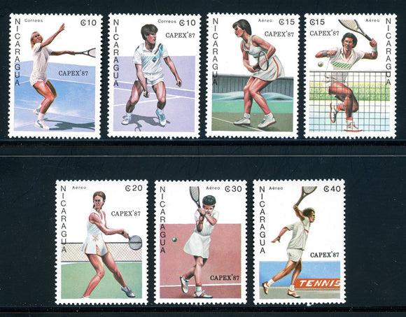 Nicaragua Scott #1624-1630 MNH Tennis CAPEX '87 Stamp EXPO' CV$9+ 378519